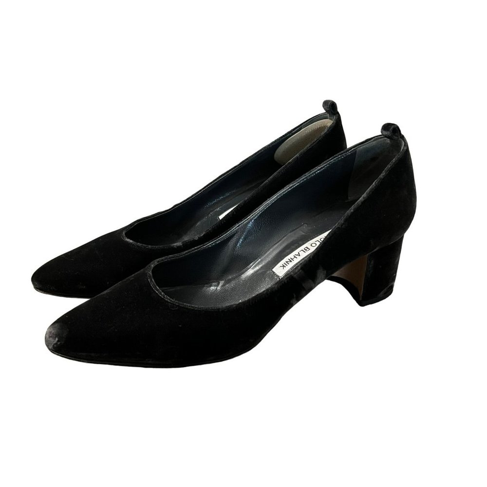 Manolo Blahnik Womens Gray Velvet Listony Almond Toe Block Heels Size 8
